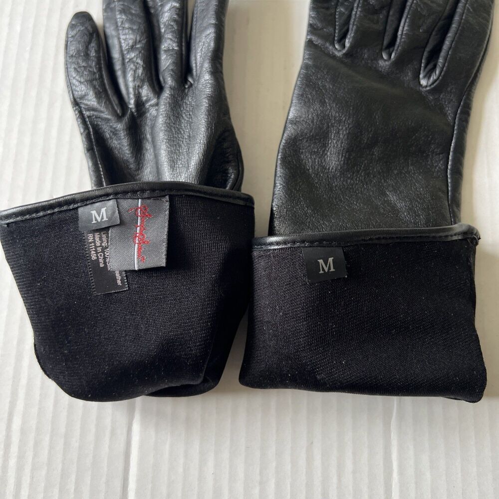 Simply Susan Gloves Womens S-M Black Leather Silk Long Fall VERY GOOD - Picture 7 of 8